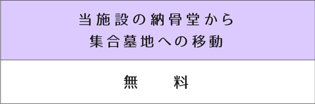 当施設の納骨堂から集合墓地への移動：無料